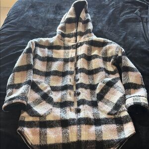 Plaid Hooded Coat with Button Closure
